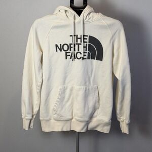 The North‎ Face Hoodie Womens Medium White Pullover Graphic Logo Sweatshirt